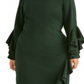 Vestido de coquetel feminino Rachel Roy com babados, manga sino, decote joia, comprimento até o joelho, verde, tamanho 18W
