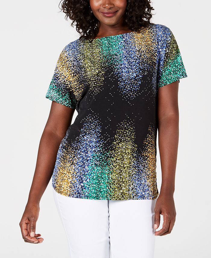 JM Collection Top Feminino com Manga Dolman e Estampa Floral Preto Tamanho Pequeno