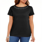 Camiseta feminina Karen Scott de algodão com gola recortada, preta, tamanho GG