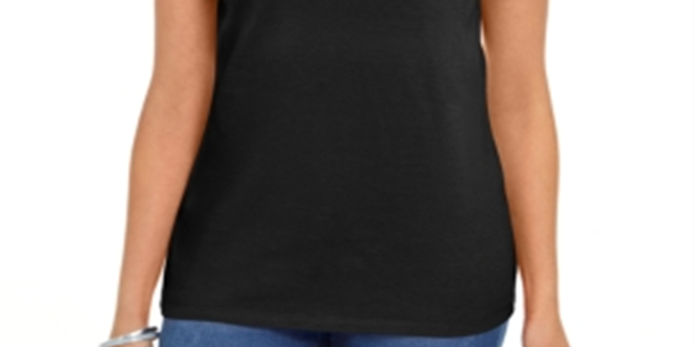 Camiseta feminina Karen Scott de algodão com gola recortada, preta, tamanho GG