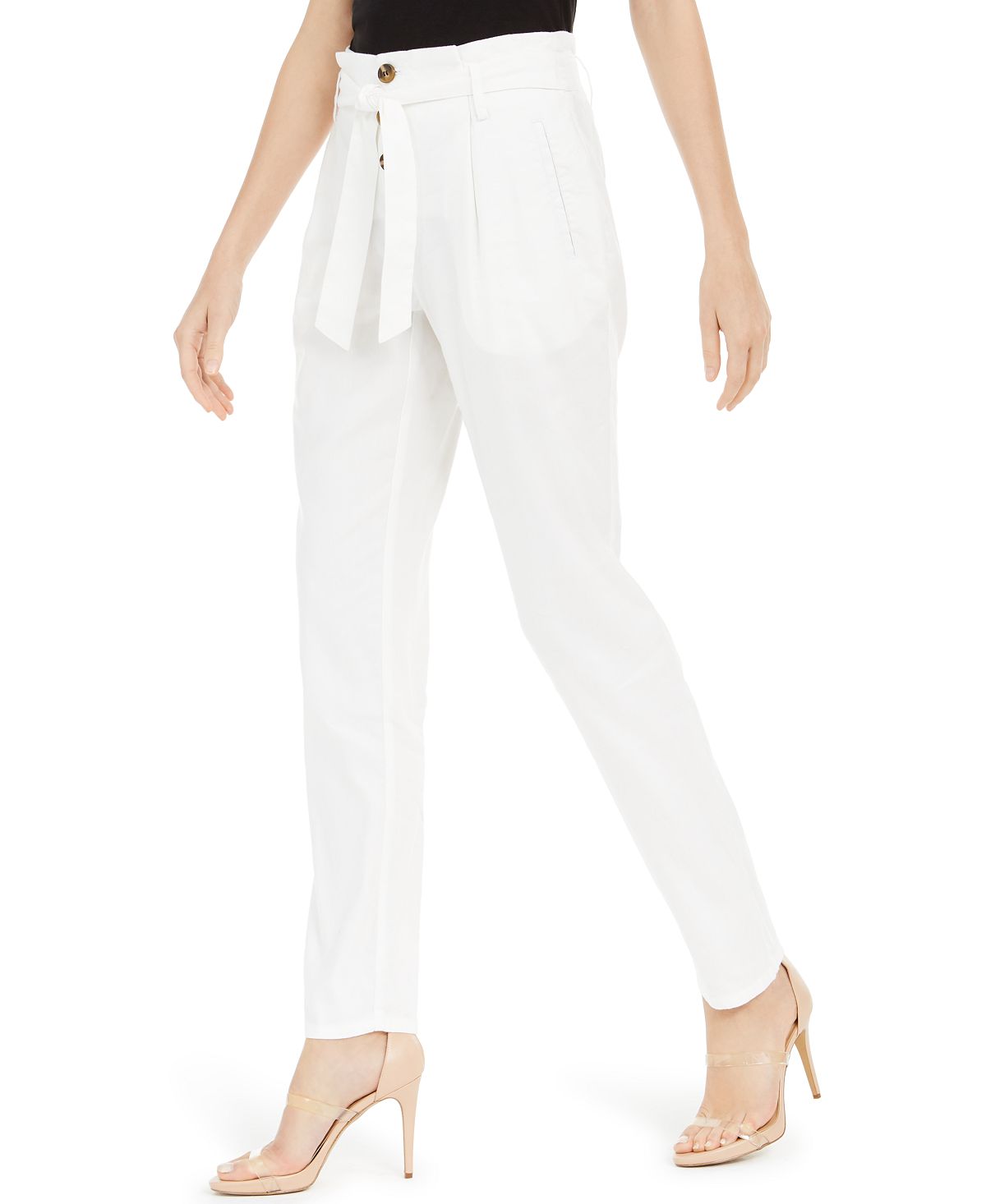 Calça afunilada feminina INC International Concepts com cintura de saco de papel, branca, tamanho 2, pequena