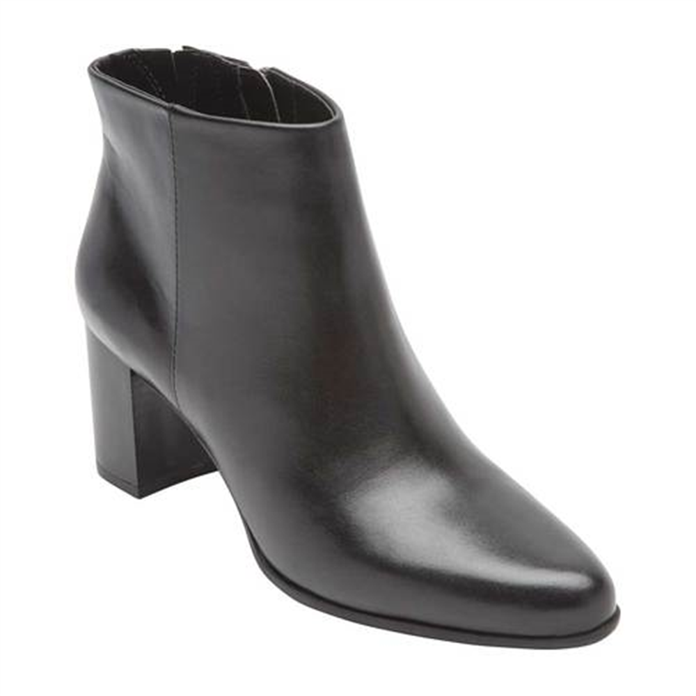 Botas de couro com zíper Rockport Flex Gore Accent Camdyn Block Heel, femininas, pretas, tamanho 8 M