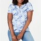 Karen Scott Camiseta Henley Feminina Estampada Manga Curta Azul Tamanho Médio