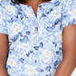 Karen Scott Camiseta Henley Feminina Estampada Manga Curta Azul Tamanho Médio