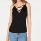 Camisola feminina Bar III com acabamento em renda e detalhes cruzados, preta, tamanho XX-G
