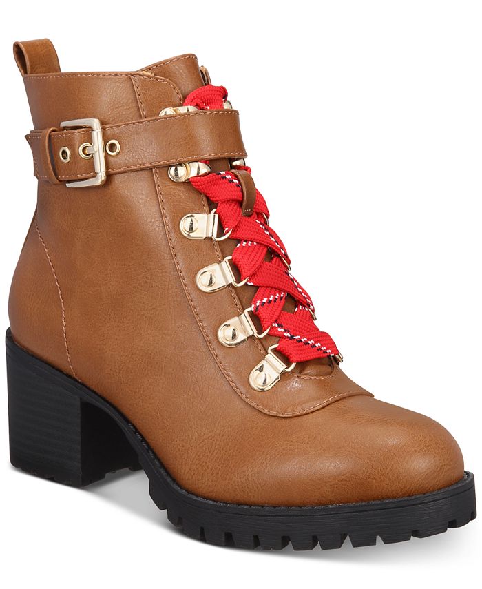 Material Girl Botas femininas com zíper e salto bloco e bico redondo, marrom, tamanho 6,5 M