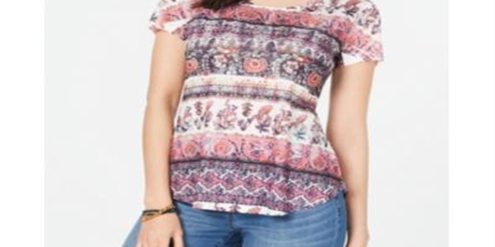 Camiseta feminina estampada manga curta estilo &amp; co rosa tamanho pequeno