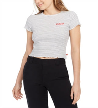 Camiseta listrada feminina Dickies para bebê, branca, tamanho pequeno