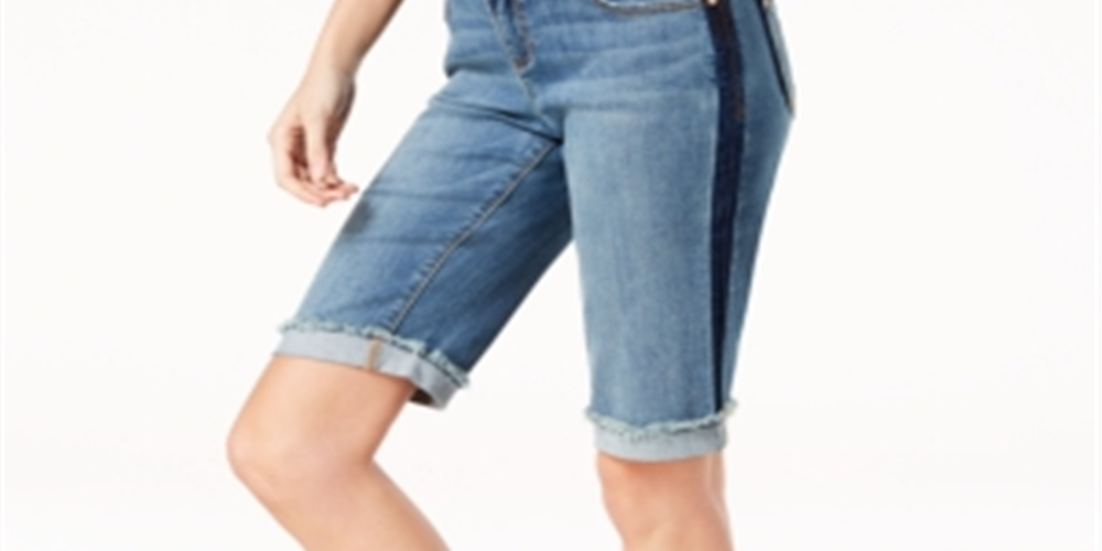 Shorts jeans femininos com acabamento contrastante e punho, azul, tamanho 12, pequeno, da INC International Concepts