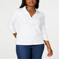Camisa feminina Karen Scott de algodão com cadarço, branca, tamanho X-S