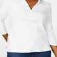 Camisa feminina Karen Scott de algodão com cadarço, branca, tamanho X-S