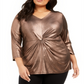 Top Alfani Feminino Plus Metallic Twist Front Preto-Dourado Tamanho 4XL