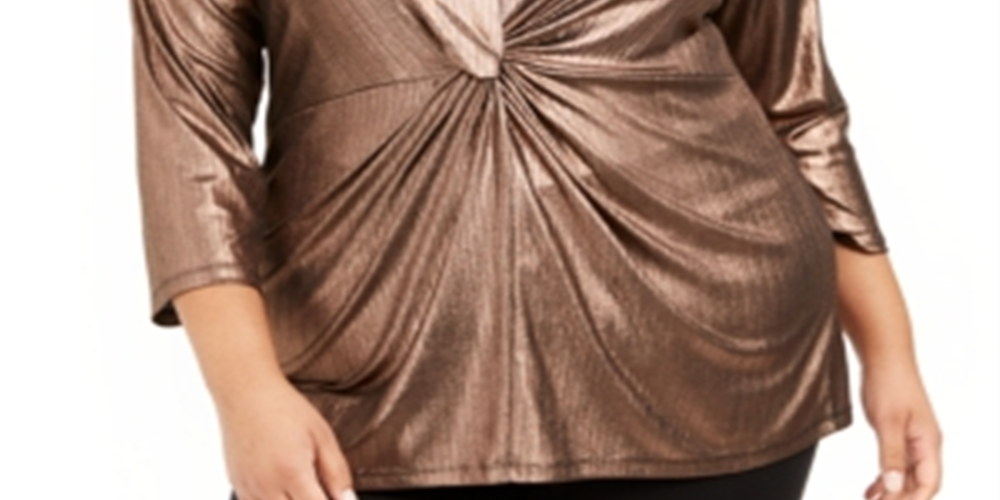 Top Alfani Feminino Plus Metallic Twist Front Preto-Dourado Tamanho 4XL