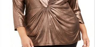 Top Alfani Feminino Plus Metallic Twist Front Preto-Dourado Tamanho 4XL