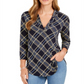 Top feminino estampado com decote em V Charter Club, azul, tamanho pequeno