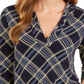 Top feminino estampado com decote em V Charter Club, azul, tamanho pequeno