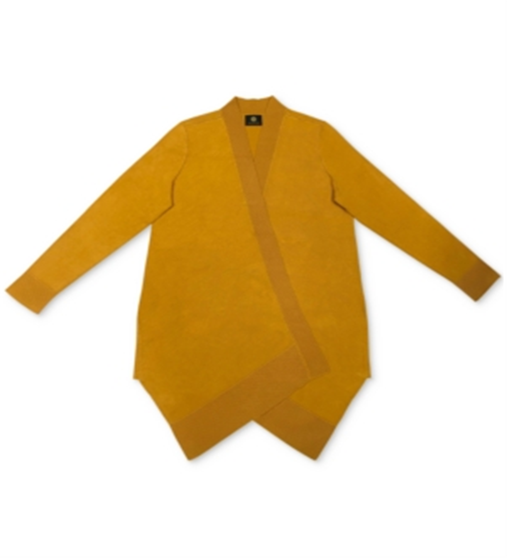 Cardigan feminino com bainha texturizada e frente em cascata, tamanho pequeno, amarelo, da coleção JM