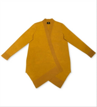 Cardigan feminino com bainha texturizada e frente em cascata, tamanho pequeno, amarelo, da coleção JM