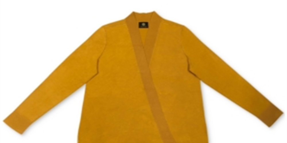 Cardigan feminino com bainha texturizada e frente em cascata, tamanho pequeno, amarelo, da coleção JM