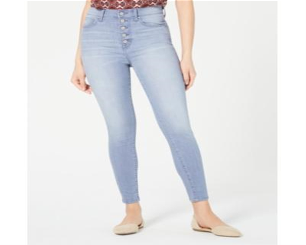 Calça jeans skinny de cintura alta com botões e botões rosa da Celebrity Junior, tamanho 13
