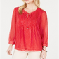 Tommy Hilfiger Feminino Manga Longa Bayview Dot Pintuck Top Vermelho Tamanho P