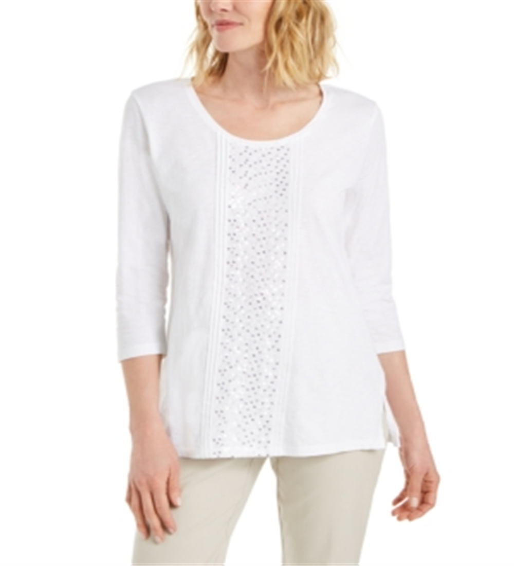 JM Collection Top feminino Latte Plus com lantejoulas e decote redondo, marrom, tamanho XX-G