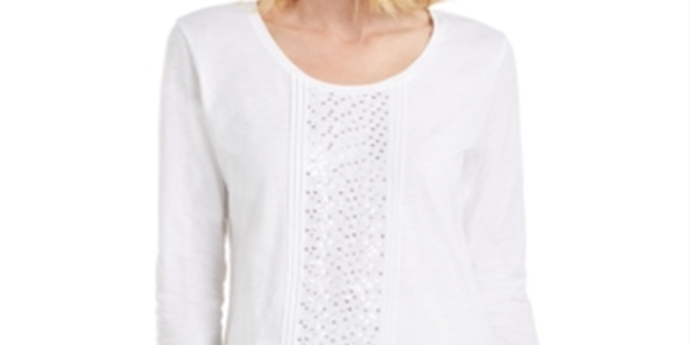 JM Collection Top feminino Latte Plus com lantejoulas e decote redondo, marrom, tamanho XX-G