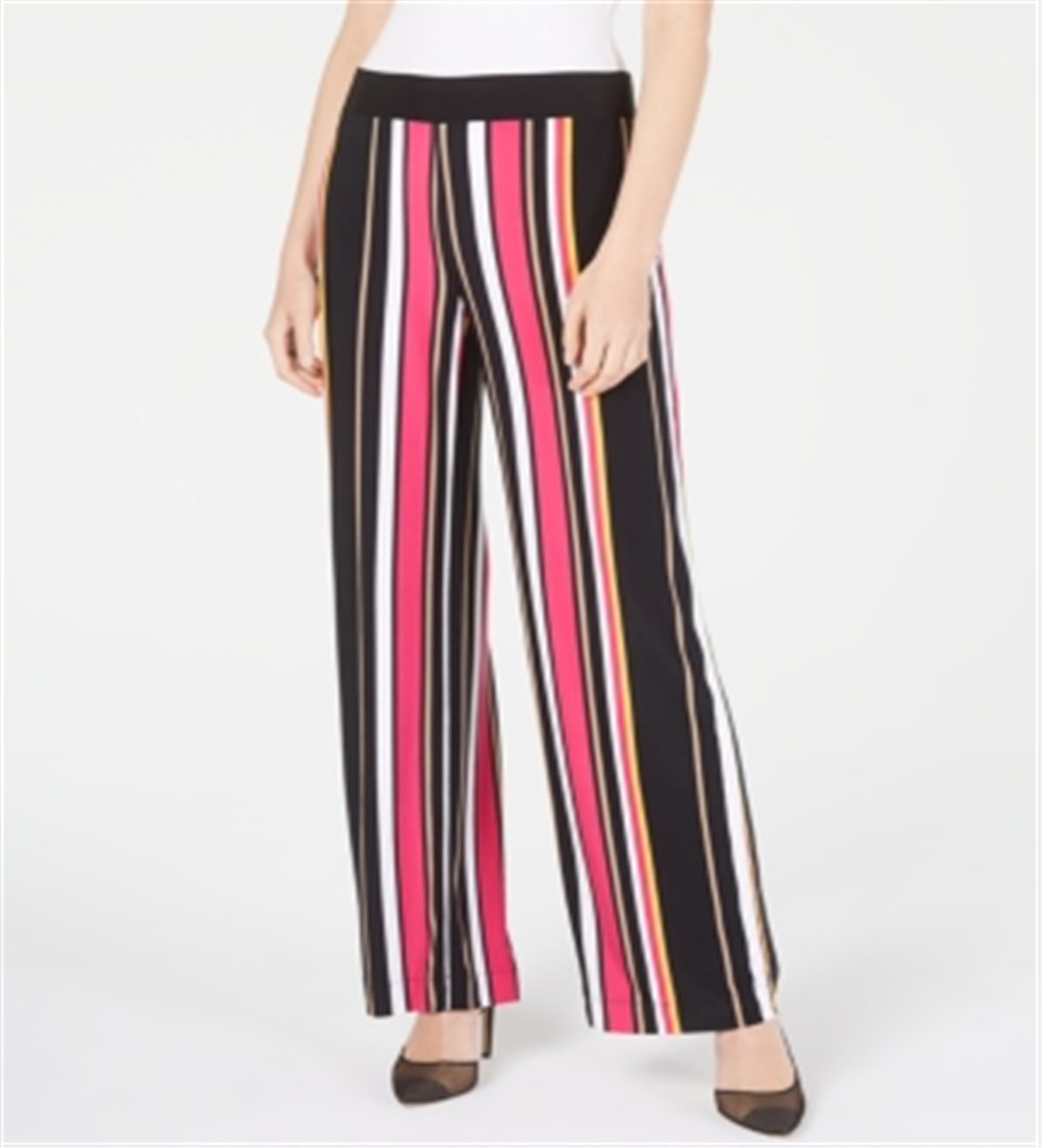 Calça feminina listrada de perna larga da INC International Concepts, preta, tamanho pequeno