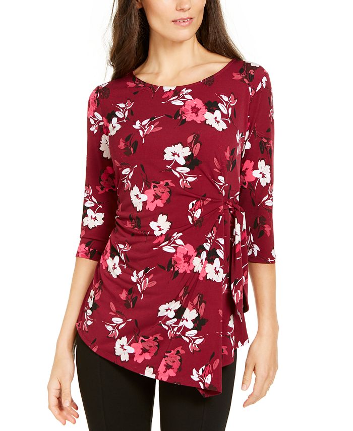 Blusa assimétrica estampada feminina Alfani com manga 3/4, verde, tamanho extragrande