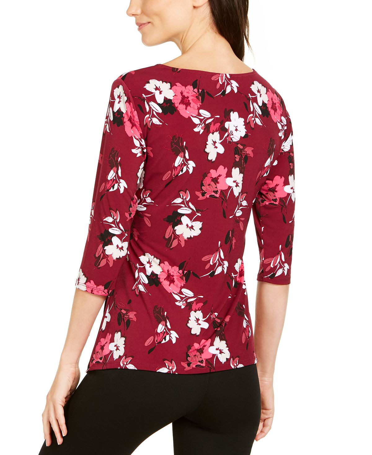 Blusa assimétrica estampada feminina Alfani com manga 3/4, verde, tamanho extragrande