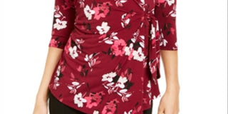Blusa assimétrica estampada feminina Alfani com manga 3/4, verde, tamanho extragrande