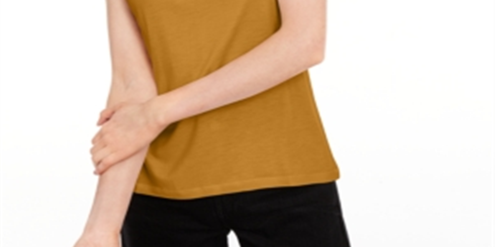 Camiseta feminina lisa com amarração nas costas Maison Jules, amarela, tamanho pequeno