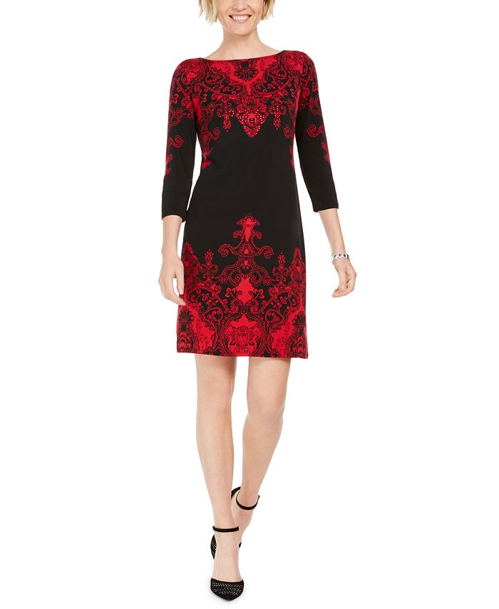 Vestido estampado feminino JM Collection, preto, tamanho pequeno