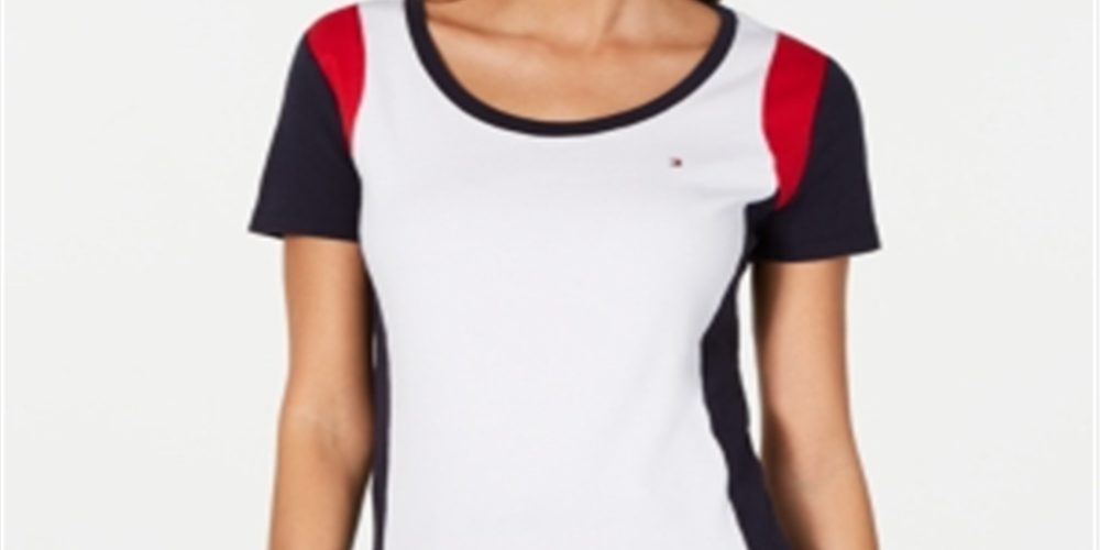 Camiseta Tommy Hilfiger Feminina de Algodão Colorblocked Branca Tamanho Médio