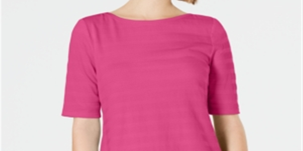 Charter Club Top feminino de algodão texturizado com listras e mangas compridas, rosa, tamanho grande