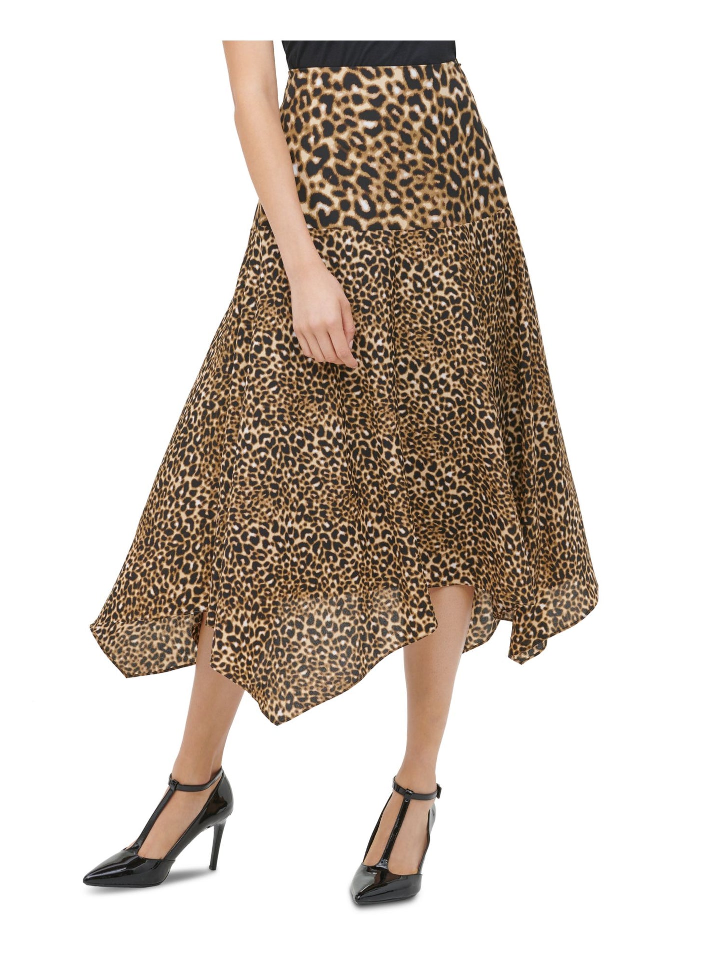 Calvin Klein Saia Feminina Estampa Leopardo Bainha Lenço Amarela Tamanho 6