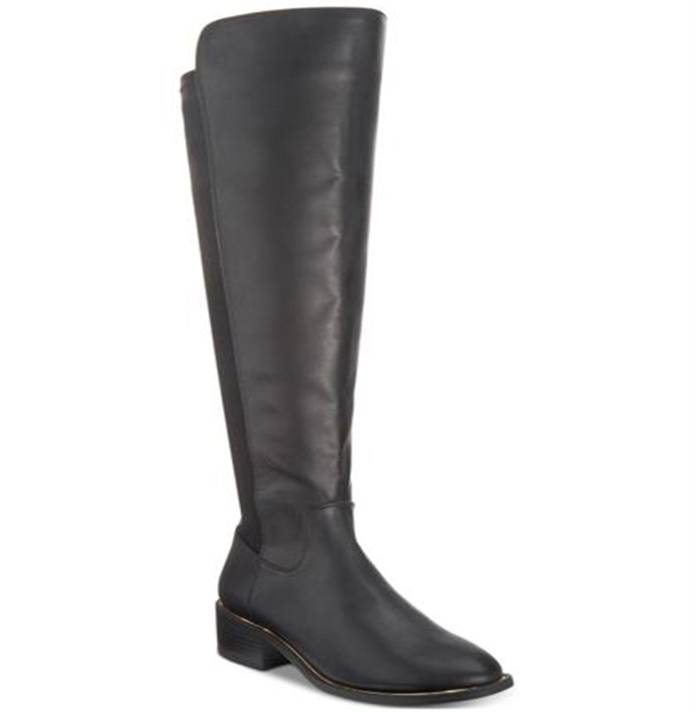 Botas femininas Material Girl Darcell de couro, bico amendoado, acima do joelho, pretas, tamanho 8 M