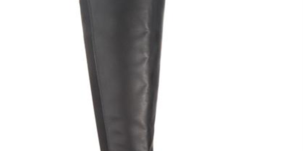 Botas femininas Material Girl Darcell de couro, bico amendoado, acima do joelho, pretas, tamanho 8 M