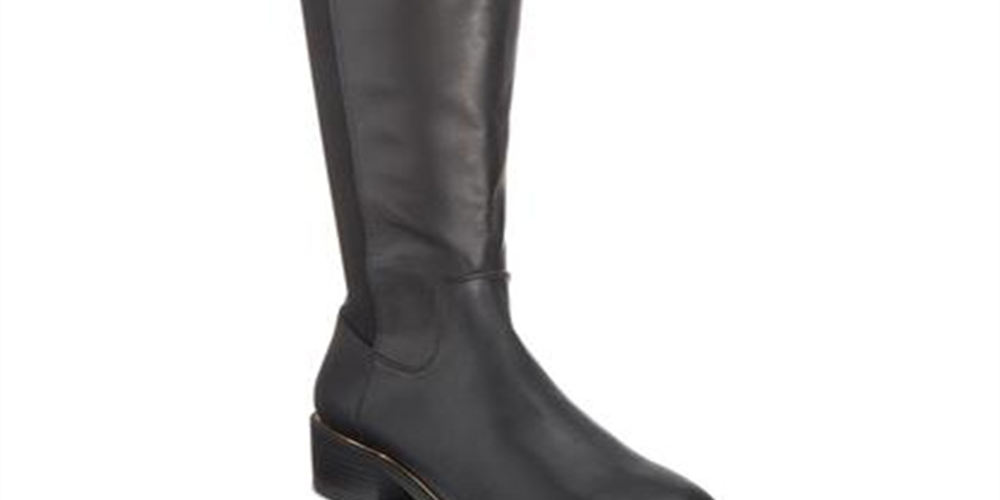 Botas femininas Material Girl Darcell de couro, bico amendoado, acima do joelho, pretas, tamanho 8 M