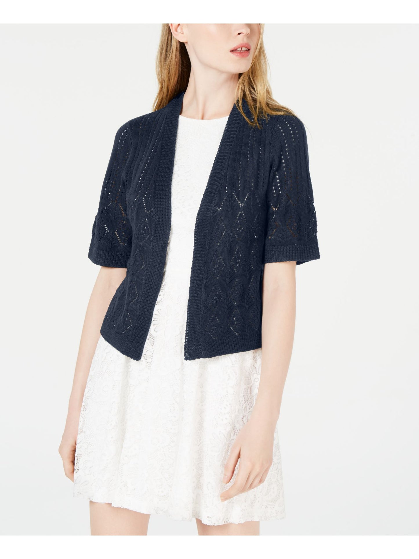 Robbie Bee Pointelle Knit Shrug Feminino Azul Tamanho Pequeno