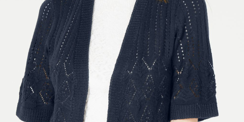 Robbie Bee Pointelle Knit Shrug Feminino Azul Tamanho Pequeno