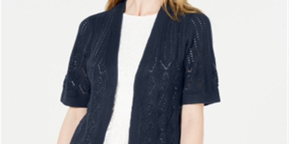 Robbie Bee Pointelle Knit Shrug Feminino Azul Tamanho Pequeno