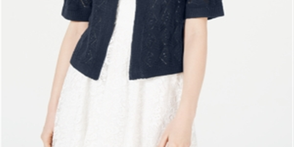 Robbie Bee Pointelle Knit Shrug Feminino Azul Tamanho Pequeno