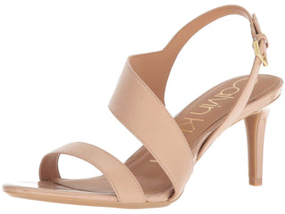 Calvin Klein Lancy Nappa Feminino Biqueira Aberta Salto com Tira no Tornozelo Sapato Social Casual Marrom Tamanho 11 M