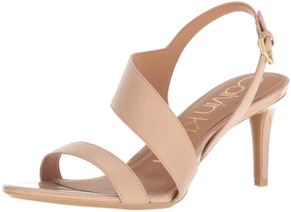 Calvin Klein Lancy Nappa Feminino Biqueira Aberta Salto com Tira no Tornozelo Sapato Social Casual Marrom Tamanho 11 M