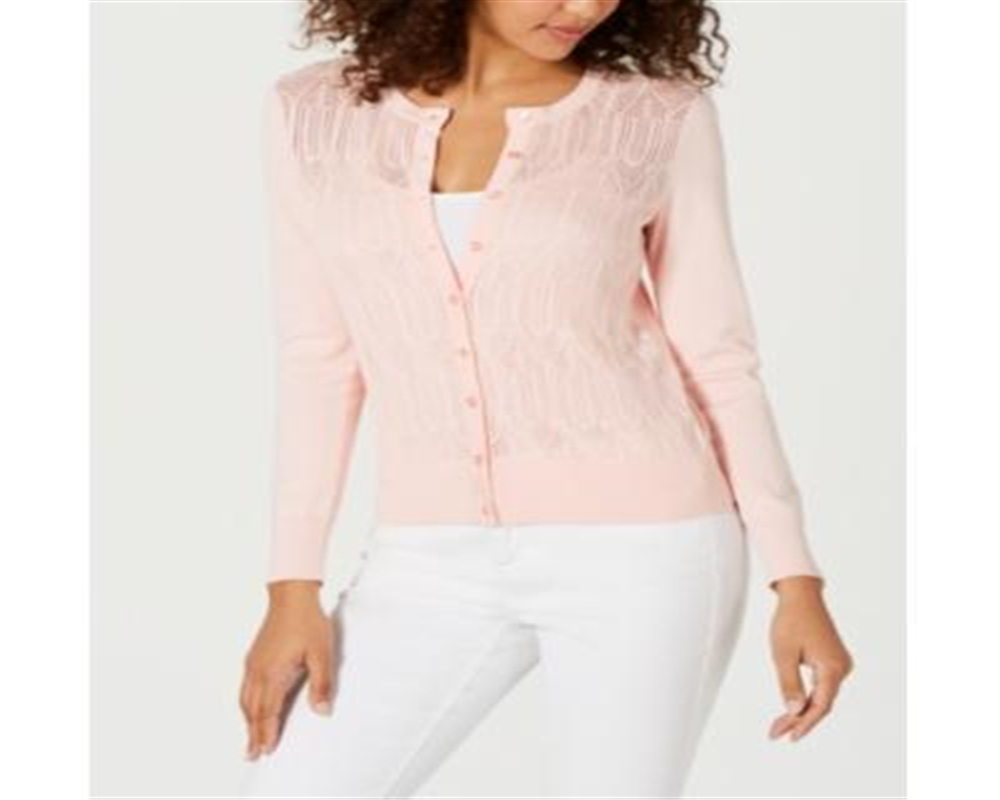 Cardigan de malha Pointelle feminino Charter Club rosa tamanho XX-G