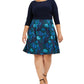 Vestido feminino Jessica Howard com estampa floral, manga 3/4, decote em joia, comprimento até o joelho, azul, tamanho 16W
