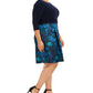 Vestido feminino Jessica Howard com estampa floral, manga 3/4, decote em joia, comprimento até o joelho, azul, tamanho 16W