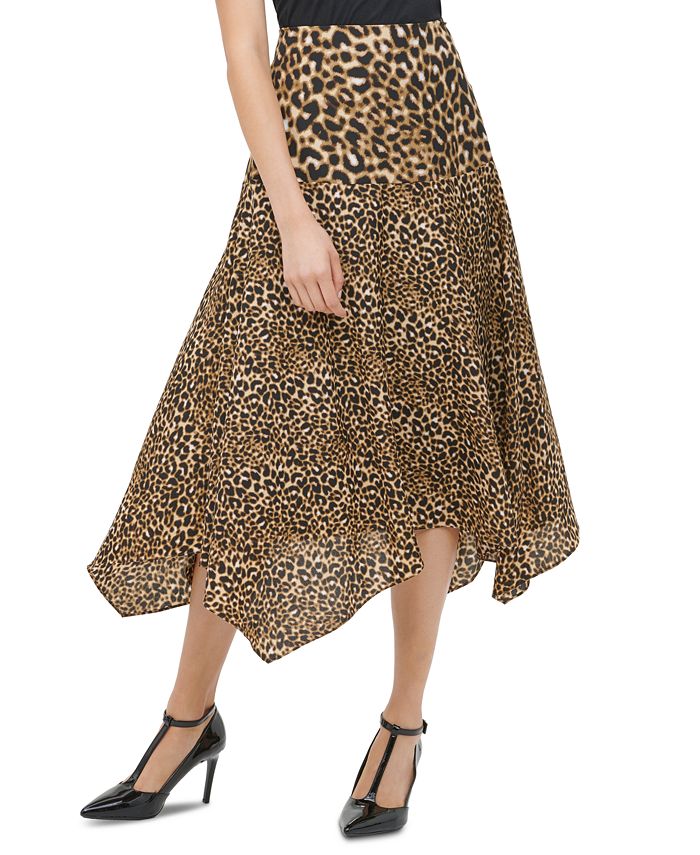 Calvin Klein Saia Feminina Estampa Leopardo Bainha Lenço Amarela Tamanho 8