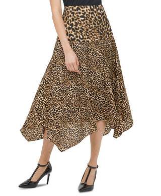 Calvin Klein Saia Feminina Estampa Leopardo Bainha Lenço Amarela Tamanho 8